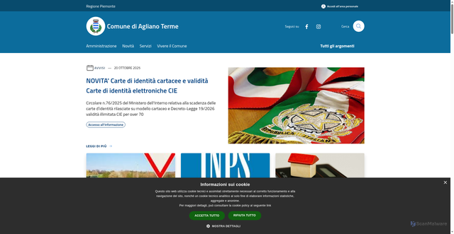 Security scan screenshot of https://www.comune.aglianoterme.at.it