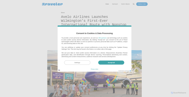 Security scan screenshot of https://www.thetraveler.org/avelo-airlines-launches-wilmingtons-first-ever-international-route-with-nonstop-flights-to-punta-cana/