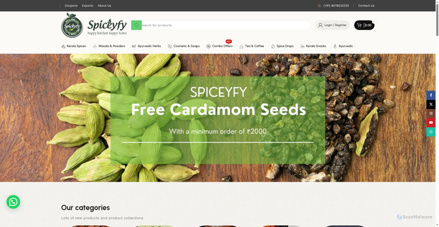 Security scan screenshot of http://onlinekeralaspices.com/