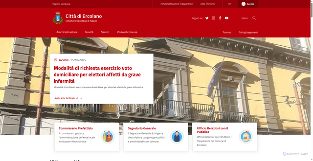 Security scan screenshot of https://www.comune.ercolano.na.it/