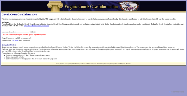 Security scan screenshot of https://eapps.courts.state.va.us/CJISWeb/circuit.jsp