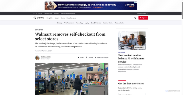 Security scan screenshot of https://www.customerexperiencedive.com/news/walmart-removes-self-checkout-stores-experience/713885/