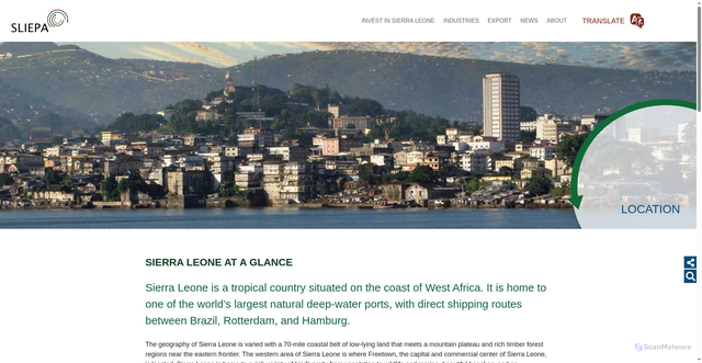 Security scan screenshot of https://www.sliepa.gov.sl/invest-in-sierra-leone/location