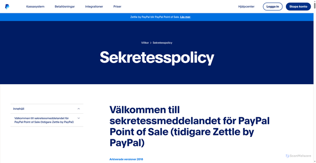Security scan screenshot of https://www.zettle.com/se/villkor/sekretesspolicy