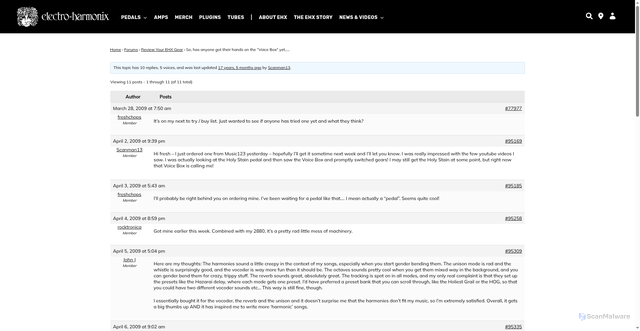 Security scan screenshot of https://www.ehx.com/topic/so-has-anyone-got-their-hands-on-the-voice-box-yet/