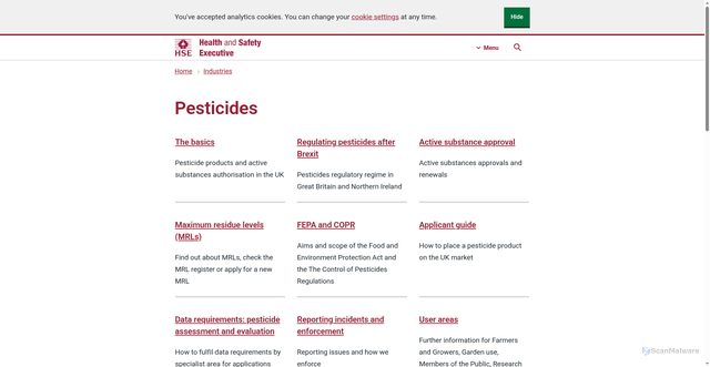 Security scan screenshot of https://www.hse.gov.uk/pesticides/
