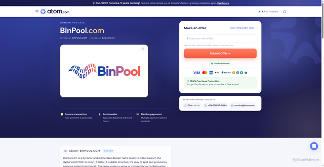 Security scan screenshot of https://binpool.com