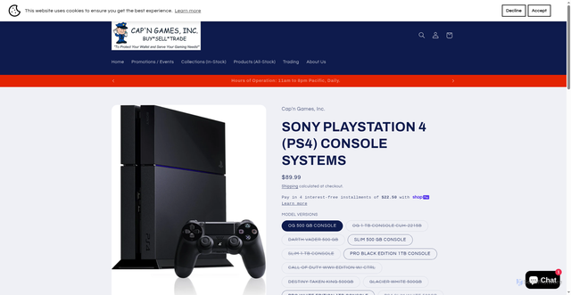 Security scan screenshot of https://capngames.com/products/dastarter-ps4-console