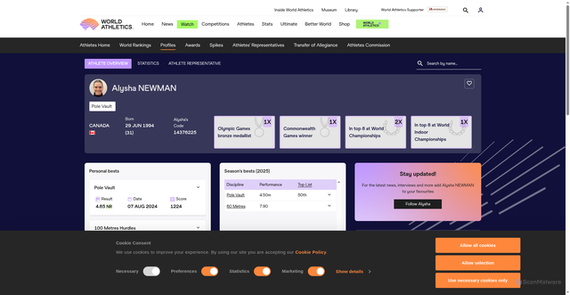 Security scan screenshot of https://worldathletics.org/athletes/canada/alysha-newman-14376225