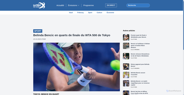 Security scan screenshot of https://latele.ch/articles/bencic-jouera-les-quarts-de-finale-a-tokyo