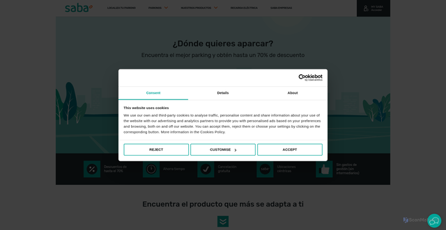 Security scan screenshot of https://www.saba.es/es/?utm_source=google&utm_medium=cpc&utm_campaign=search%23es-es-brand-p%23ven&utm_term=parking%20saba&utm_id=743849744&utm_source_platform=Google%20Ads&gad_source=1&gad_campaignid=743849744&gbraid=0AAAAADOq-d1t-Bf9tmDfHQHvkcxrwuymQ&gclid=EAIaIQobChMI0L_FvPGtkQMVMjMIBR3ZZS9REAAYASAAEgIGfvD_BwE