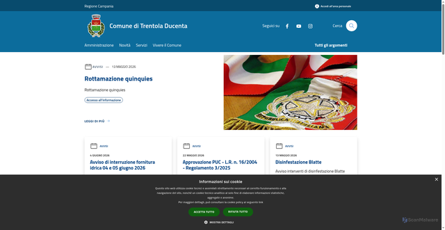 Security scan screenshot of https://www.comune.trentoladucenta.ce.it