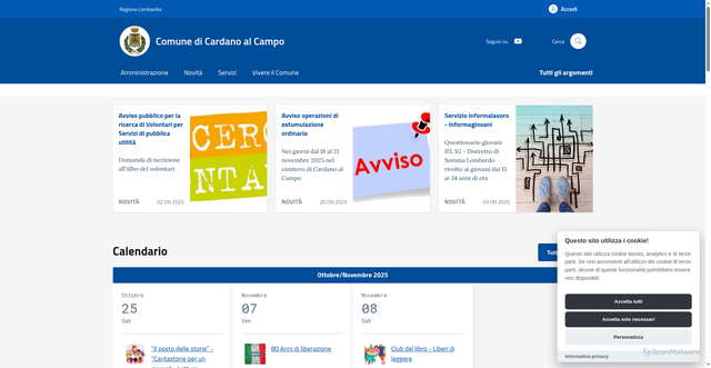 Security scan screenshot of https://comune.cardanoalcampo.va.it/