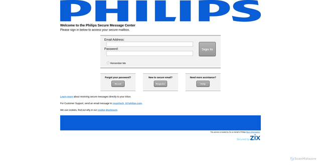 Security scan screenshot of https://philips.secureemailportal.com