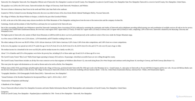 Security scan screenshot of https://nh.map-today.com/Tamworth/