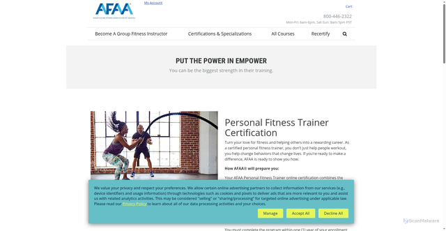Security scan screenshot of https://www.afaa.com/courses/personal-fitness-trainer