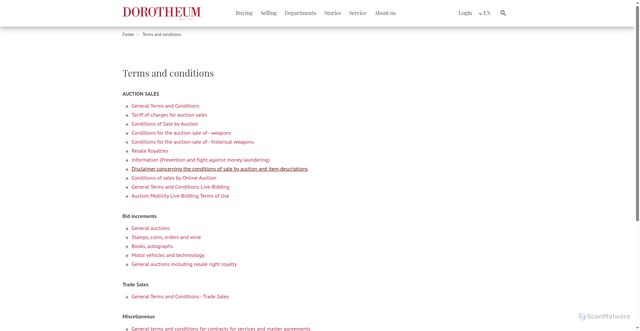 Security scan screenshot of https://www.dorotheum.com/en/c/terms-and-conditions-47/