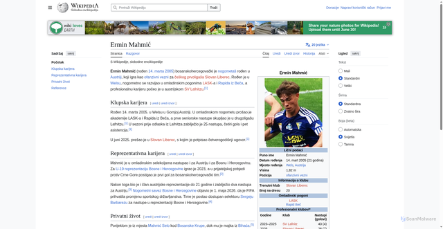 Security scan screenshot of https://bs.wikipedia.org/wiki/Ermin_Mahmi%C4%87