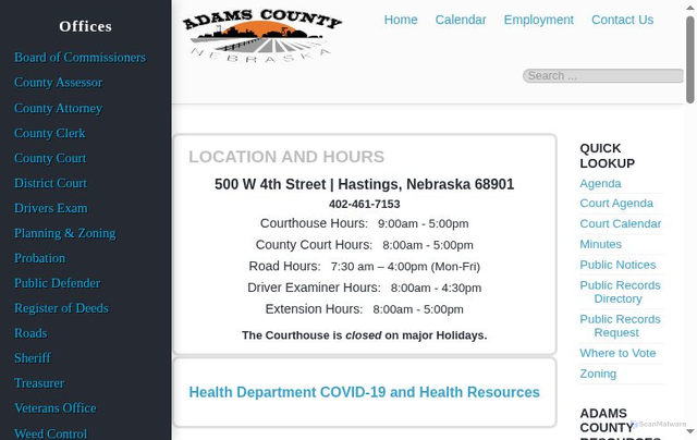 Security scan screenshot of https://adamscountyne.gov/