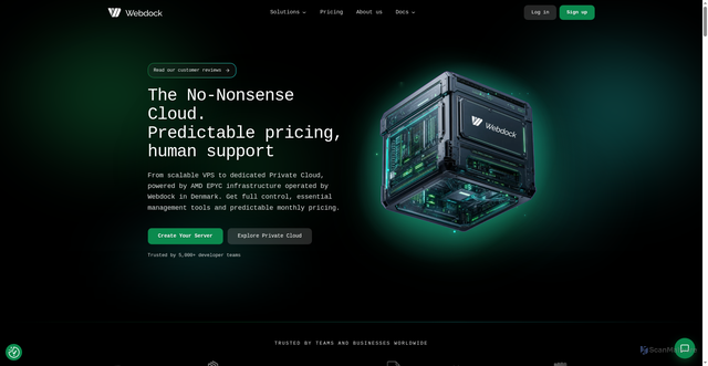 Security scan screenshot of https://webdock.io