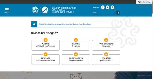 Security scan screenshot of https://www.comolecco.camcom.it