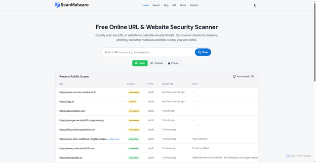 Security scan screenshot of https://scanmalware.com