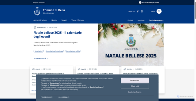 Security scan screenshot of https://www.comune.bella.pz.it/