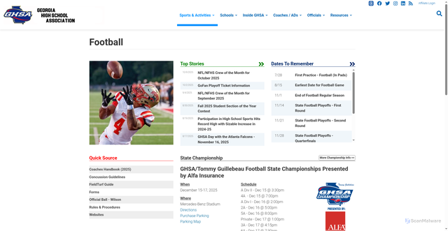 Security scan screenshot of https://www.ghsa.net/football