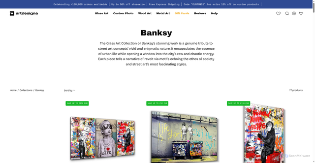 Security scan screenshot of https://artdesigna.com/collections/banksy