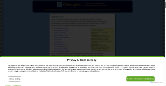 Security scan screenshot of https://www.omniglot.com/writing/thai.htm