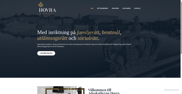 Security scan screenshot of https://hovralaw.se