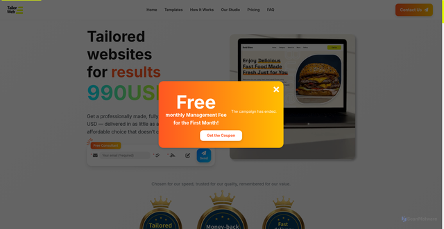 Security scan screenshot of http://tailor-web-main.pages.dev/