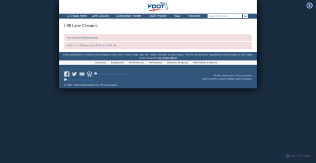 Security scan screenshot of https://www.cflroads.com/laneclosures/Road/I95