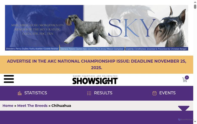 Security scan screenshot of https://showsightmagazine.com/dog-breeds/chihuahua/