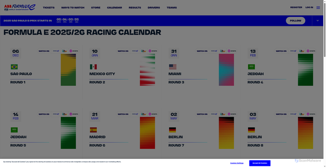 Security scan screenshot of https://www.fiaformulae.com/en/calendar