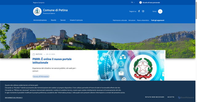 Security scan screenshot of https://www.comune.petina.sa.it/