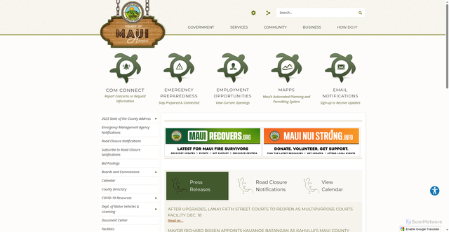 Security scan screenshot of https://www.mauicounty.gov/