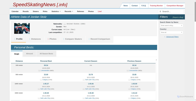 Security scan screenshot of https://www.speedskatingnews.info/skater/jordan-stolz
