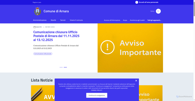 Security scan screenshot of https://comune.arnara.fr.it/