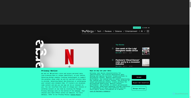 Security scan screenshot of https://platform.theverge.com/