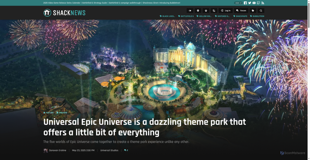Security scan screenshot of https://www.shacknews.com/article/144405/universal-epic-universe-park-impressions