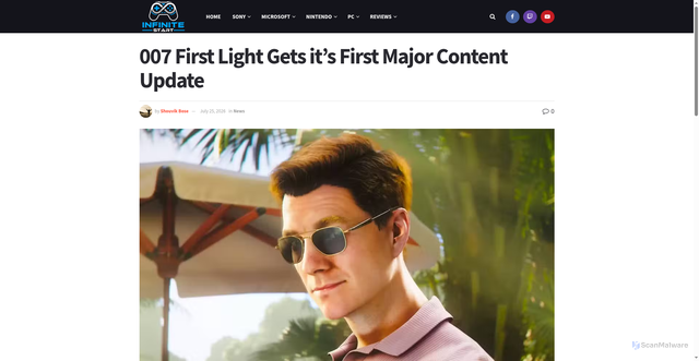 Security scan screenshot of https://infinitestart.com/2026/07/007-first-light-gets-its-first-major-content-update/