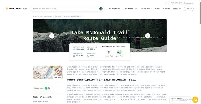 Security scan screenshot of https://www.10adventures.com/hikes/glacier-national-park/lake-mcdonald-trail/