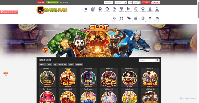 Security scan screenshot of https://babejudi09.icu/desktop/game/slot/spadegaming