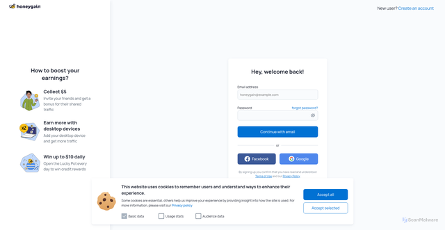Security scan screenshot of https://dashboard.honeygain.com