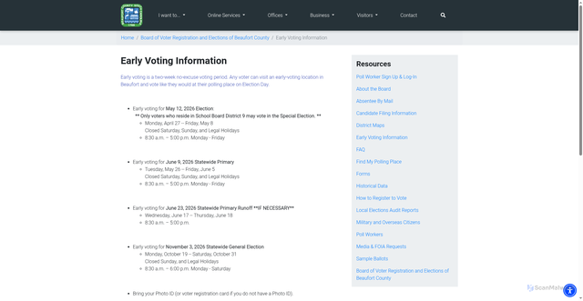Security scan screenshot of https://www.beaufortcountysc.gov/vote/Early%20Voting%20Information.html