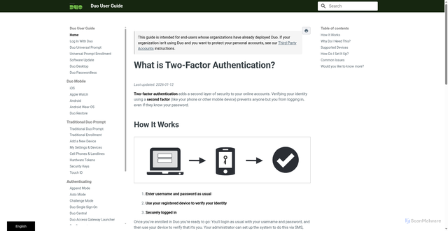 Security scan screenshot of https://guide.duo.com