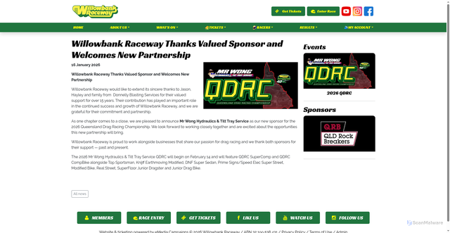 Security scan screenshot of https://willowbankraceway.com.au/news/willowbank-raceway-thanks-valued-sponsor-and-welcomes-new-partnership/
