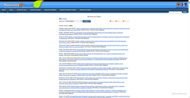 Security scan screenshot of http://eprints.usm.my/view/type/thesis.html