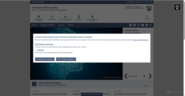 Security scan screenshot of https://finanzverwaltung.nrw.de